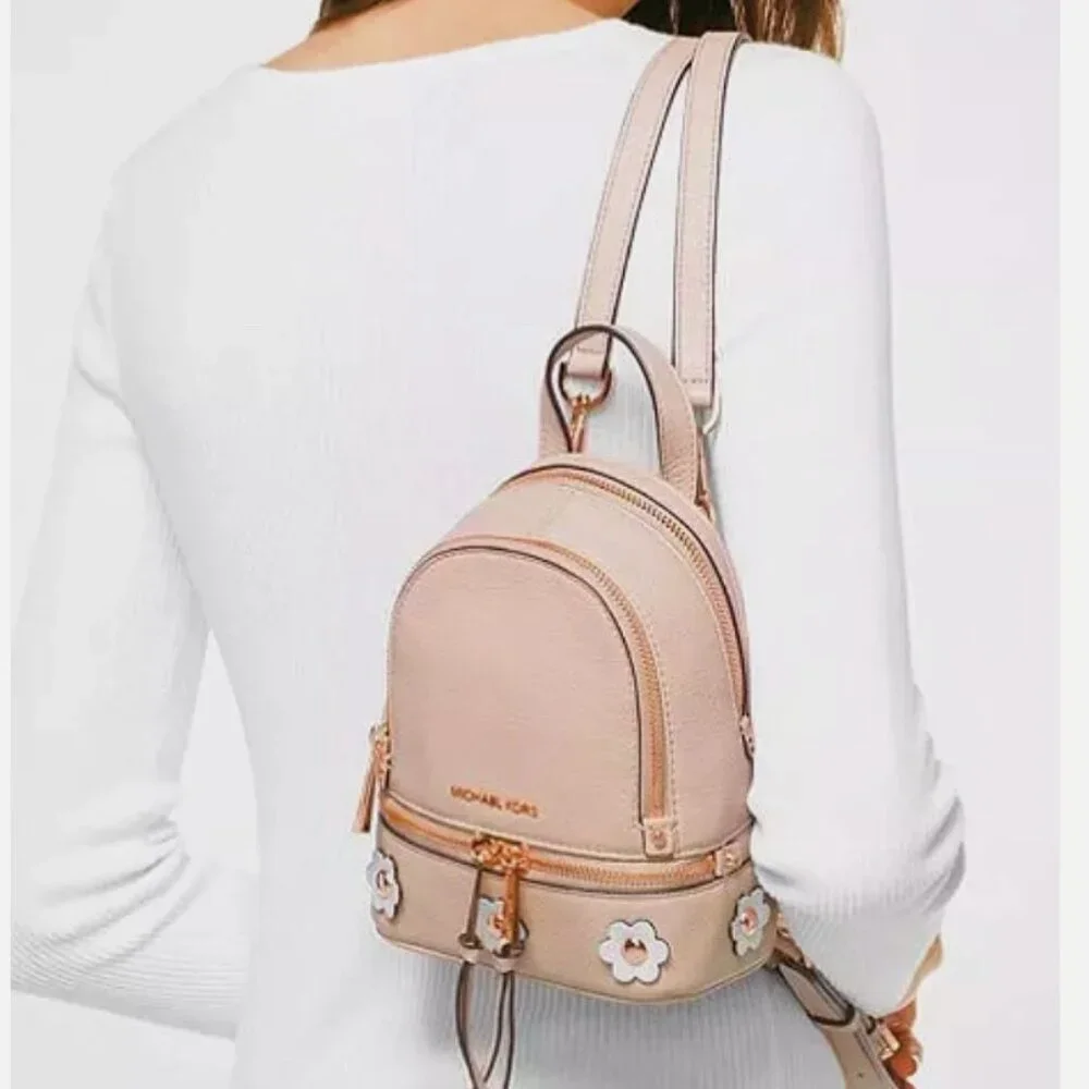 Michael Kors Mini Rhea Daisy Small Floral Appliqué Leather Backpack Pink/Cream